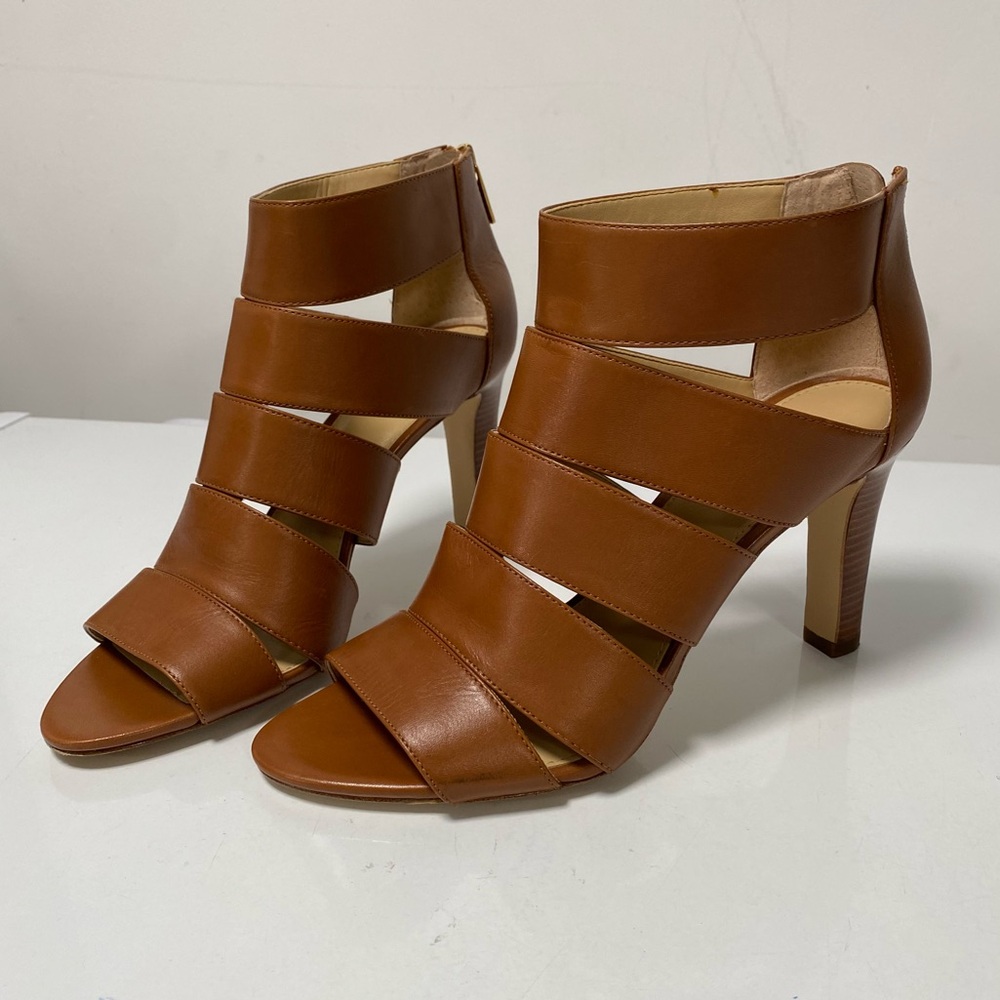 Light caramel brown strappy high heel sandals